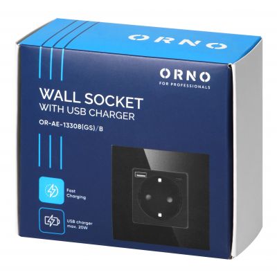 Gniazdo pojedyncze 2P+Z, Schuko, USB-A + USB-C, wyjście 5VDC max. 3A, czarny (OR-AE-13308(GS)/B)