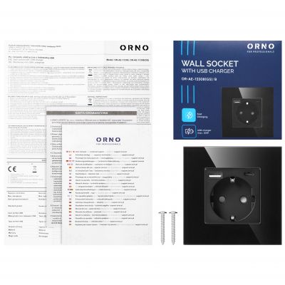 Gniazdo pojedyncze 2P+Z, Schuko, USB-A + USB-C, wyjście 5VDC max. 3A, czarny (OR-AE-13308(GS)/B)