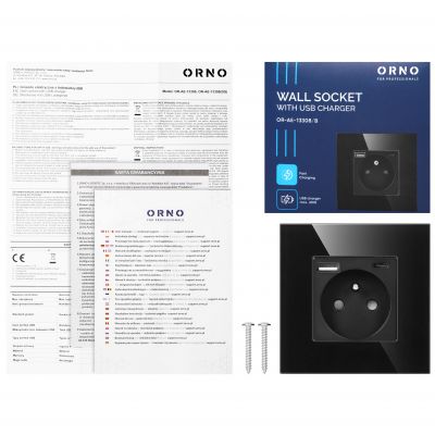 Gniazdo pojedyncze 2P+Z, USB-A + USB-C, PD, max. 20W, czarny (OR-AE-13308/B)