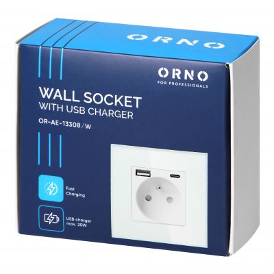 Gniazdo pojedyncze 2P+Z, USB-A + USB-C, PD, max. 20W, biały (OR-AE-13308/W)
