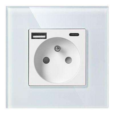 Gniazdo pojedyncze 2P+Z, USB-A + USB-C, PD, max. 20W, biały (OR-AE-13308/W)