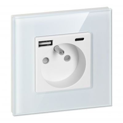 Gniazdo pojedyncze 2P+Z, USB-A + USB-C, PD, max. 20W, biały (OR-AE-13308/W)