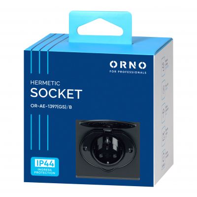 Hermetyczne gniazdo elektryczne, IP44, 1x2P+Z(Schuko), czarne (OR-AE-1397(GS)/B)