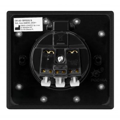 Hermetyczne gniazdo elektryczne, IP44, 1x2P+Z(Schuko), czarne (OR-AE-1397(GS)/B)