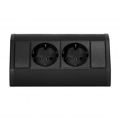 Gniazdo meblowe 2x2P+Z (Schuko), czarne (OR-GM-9005(GS)/B)