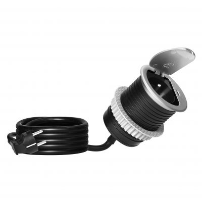 Gniazdo meblowe O6cm wpuszczane w blat z pokrywką, ładowarką USB i przewodem 1,9m, 1x2P+Z (French), (OR-GM-9040/G)
