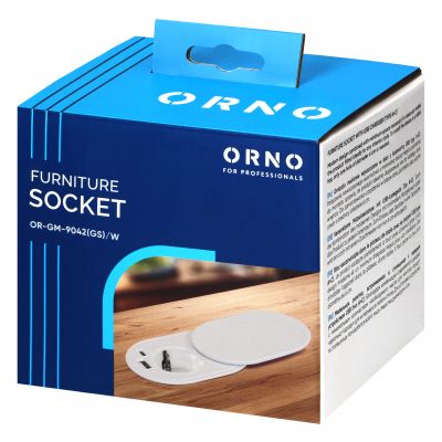 Gniazdo meblowe O6cm, wpuszczane w blat z przesuwną pokrywką, ładowarką USB i przewodem 1,9m, 1x2P+Z (OR-GM-9042(GS)/W)