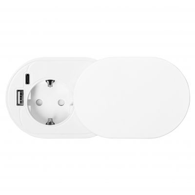 Gniazdo meblowe O6cm, wpuszczane w blat z przesuwną pokrywką, ładowarką USB i przewodem 1,9m, 1x2P+Z (OR-GM-9042(GS)/W)