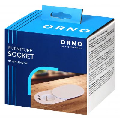 Gniazdo meblowe O6 cm wpuszczane w blat z przesuwną pokrywką ładowarką USB i przewodem 1,9m 1x2P+Z ORNO (OR-GM-9042/W)