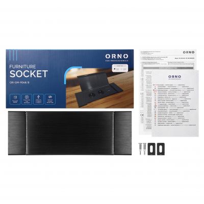 Gniazdo meblowe wpuszczane w blat z płaskim frezowanym rantem, uchylną klapką, ładowarką USB i przew (OR-GM-9048/B)