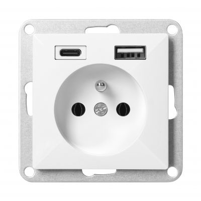 Gniazdo pojedyncze podtynkowe 2P+Z z ładowarką USB A+C Pearl, 16A, 250V, PT-16P/USB, biały (OR-OE-7705/USBAC/W)