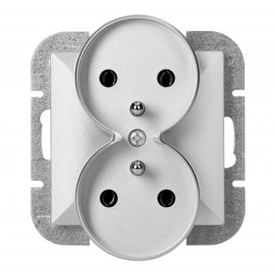 Gniazdo podwójne podtynkowe 2x2P+Z Pearl, 16A, 250V, PT-6 PR, srebrny (OR-OE-7706/G)