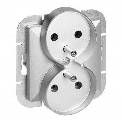 Gniazdo podwójne podtynkowe 2x2P+Z Pearl, 16A, 250V, PT-6 PR, srebrny (OR-OE-7706/G)