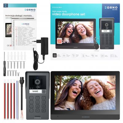 Zestaw wideodomofonowy jednorodzinny GADI 2-żyłowy Wi-Fi ekran dotykowy Full HD RFID 125k ORNO  (OR-VID-MA-1085/B)