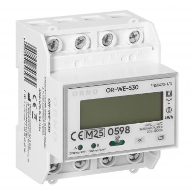 3-fazowy licznik energii elektrycznej, 100A, port RS-485, MID, 4 moduły, wielotaryfowy DIN TH-35mm, (OR-WE-530)