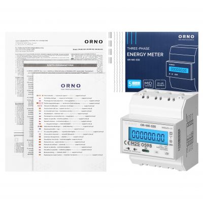3-fazowy licznik energii elektrycznej, 100A, port RS-485, MID, 4 moduły, wielotaryfowy DIN TH-35mm, (OR-WE-530)