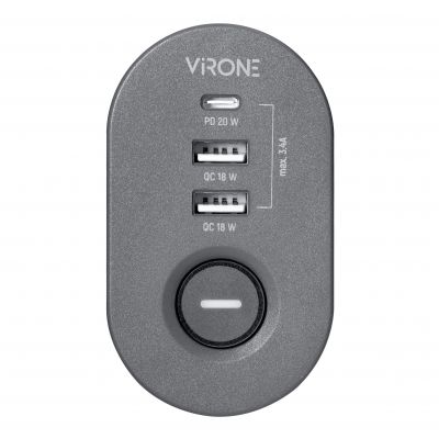Przedłużacz biurkowy 3-krotny 2P+Z, 1,5M H05VV-F 3x1,5mm2, 2xUSB+1 typu C (PS-5/G/1,5M)