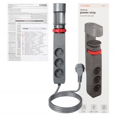 Przedłużacz biurkowy 3-krotny 2P+Z, 1,5M H05VV-F 3x1,5mm2, 2xUSB+1 typu C (PS-5/G/1,5M)