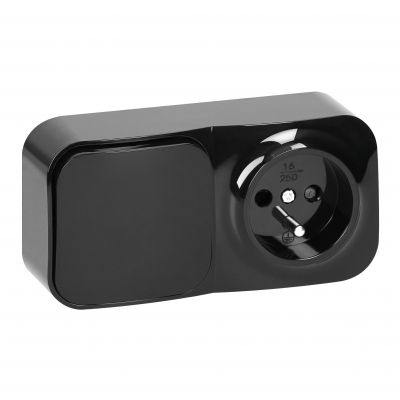 Łącznik natynkowy jednobiegunowy + Gniazdo pojedyncze ToDo, IP20, 2P+Z, czarny, 10 szt. (OR-OE-7207/B/10)