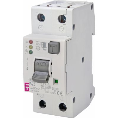Wyłącznik różnicowonadprądowy KZS-2M2P 1P+N B25A 30mA typ A 002172408 ETI (002172408)