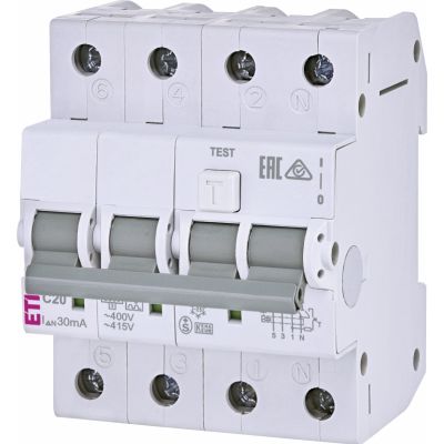 Wyłącznik różnicowonadprądowy KZS-4M 3P+N C20A 30mA typ A 002174925 ETI (002174925)