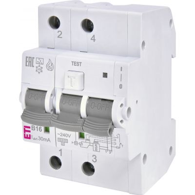 Wyłącznik różnicowonadprądowy z detekcją zwarć łukowych KZS-AFDD 3M 2P B16A 30mA typ A 002173814 ETI (002173814)