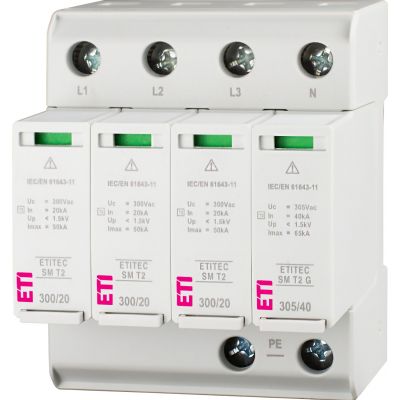 Ogranicznik przepięć T2 (C) - bez prądu upływu ETITEC SM T2 300/20 3+1 002440754 ETI (002440754)
