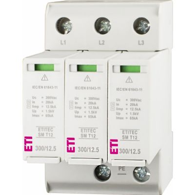 Ogranicznik przepięć T1+T2 (B+C) - bez prądu upływu ETITEC SM T12 300/12,5 3+0 002440544 ETI (002440544)