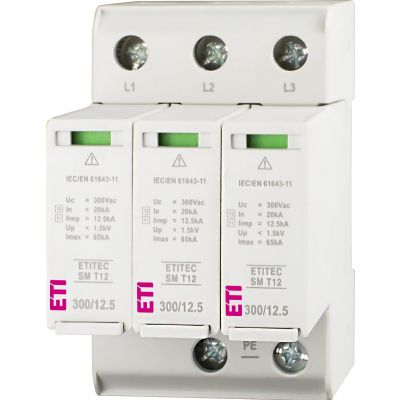 Ogranicznik przepięć T1+T2 (B+C) - bez prądu upływu ETITEC SM T12 300/12,5 3+0 002440544 ETI (002440544)