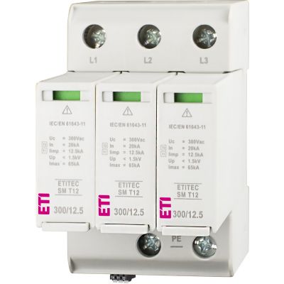 Ogranicznik przepięć T1+T2 (B+C) - bez prądu upływu ETITEC SM T12 300/12,5 3+0 RC 002440545 ETI (002440545)