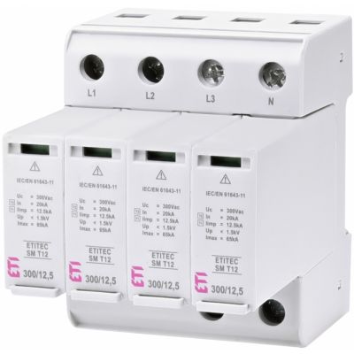 Ogranicznik przepięć T1+T2 (B+C) - bez prądu upływu ETITEC SM T12 300/12,5 4+0 002440546 ETI (002440546)