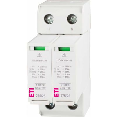 Ogranicznik przepięć T1+T2 (B+C) - iskiernik ETITEC GSM T12 275/25 2+0 002440604 ETI (002440604)