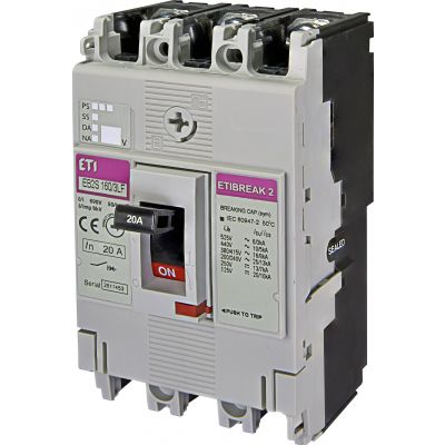 Wyłącznik mocy 3P 16kA wyzw. TM (bez regulacji) EB2S 160/3LF 20A 3P 004671802 ETI (004671802)