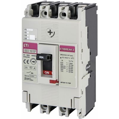 Wyłącznik mocy 3P 25kA wyzw. TM (bez regulacji) EB2S 160/3SF 63A 3P 004671833 ETI (004671833)