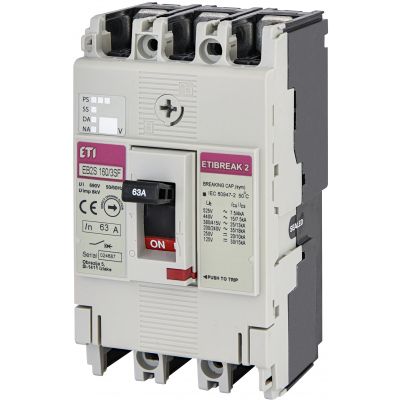 Wyłącznik mocy 3P 25kA wyzw. TM (bez regulacji) EB2S 160/3SF 63A 3P 004671833 ETI (004671833)