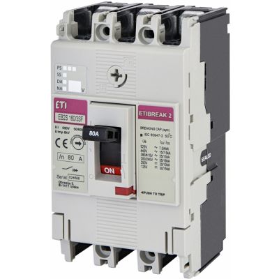 Wyłącznik mocy 3P 25kA wyzw. TM (bez regulacji) EB2S 160/3SF 80A 3P 004671834 ETI (004671834)