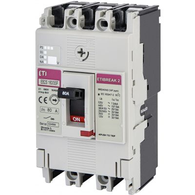Wyłącznik mocy 3P 25kA wyzw. TM (bez regulacji) EB2S 160/3SF 80A 3P 004671834 ETI (004671834)