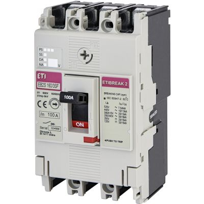 Wyłącznik mocy 3P 25kA wyzw. TM (bez regulacji) EB2S 160/3SF 100A 3P 004671835 ETI (004671835)