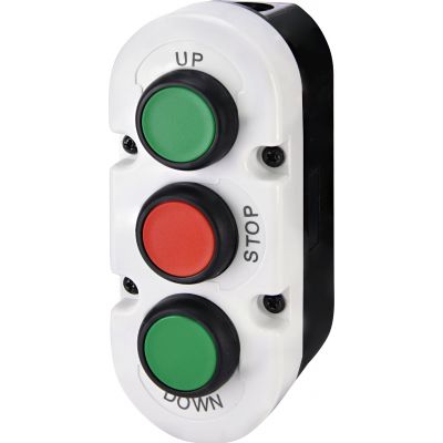 Kaseta szaro-czarna, 3 płaskie przyciski 2NO zielone, 1NC czerwony UP, STOP, DOWN ESE3-V7 004771445 ETI (004771445)