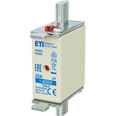 Wkładka topikowa NH zwłoczna KOMBI NH000 WT-00C gG 25A 400V 004181107 ETI (004181107)