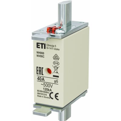 Wkładka topikowa NH zwłoczna KOMBI NH000 WT-00C gG 40A 500V 004181210 ETI (004181210)