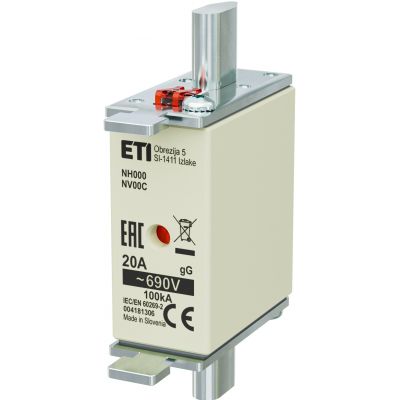 Wkładka topikowa NH zwłoczna KOMBI NH000 WT-00C gG 20A 690V 004181306 ETI (004181306)