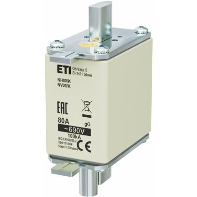 Wkładka topikowa NH zwłoczna z wybijakiem NH00 K gG 80A 690V 004111184 ETI (004111184)