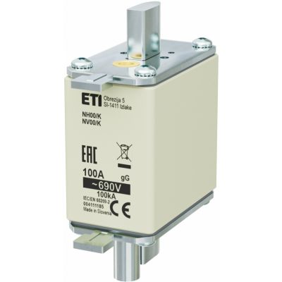 Wkładka topikowa NH zwłoczna z wybijakiem NH00 K gG 100A 690V 004111185 ETI (004111185)