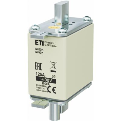 Wkładka topikowa NH zwłoczna z wybijakiem NH00 K gG 125A 690V 004111186 ETI (004111186)