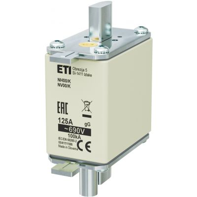 Wkładka topikowa NH zwłoczna z wybijakiem NH00 K gG 125A 690V 004111186 ETI (004111186)