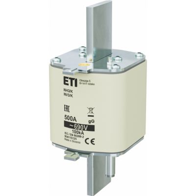 Wkładka topikowa NH zwłoczna z wybijakiem NH3/K gG 500A 690V 004115125 ETI (004115125)