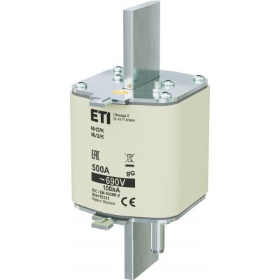 Wkładka topikowa NH zwłoczna z wybijakiem NH3/K gG 500A 690V 004115125 ETI (004115125)