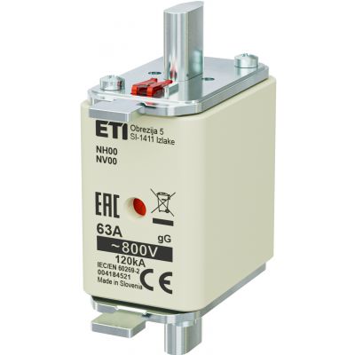 Wkładka topikowa NH zwłoczna KOMBI NH00 gG 63A 800V 004184521 ETI (004184521)