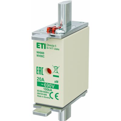 Wkładka topikowa NH silnikowa KOMBI NH000 WT-00C aM 20A 690V 004181406 ETI (004181406)